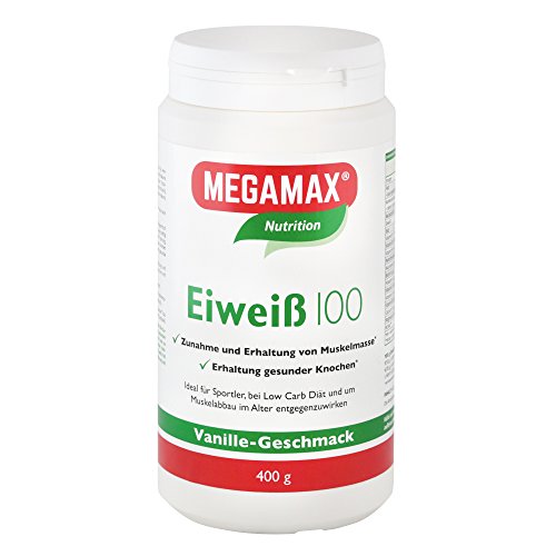 Megamax Eiweiss Vanille 400 g | Molkenprotein + Milcheiweiß Für Muskelaufbau ,Diaet | 2k-Eiweiss ideal zum Backen | hochwertiges Low Carb Shake | aspartamfrei Protein-pulver mit Aminosäure