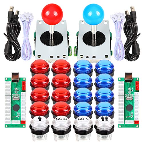EG STARTS 2 Spieler Arcade DIY Kits Teile 2 Aufkleber + 20 LED beleuchtet Tasten für Arcade Joystick PC Spiele Mame Himbeer pi (Red & Blue)