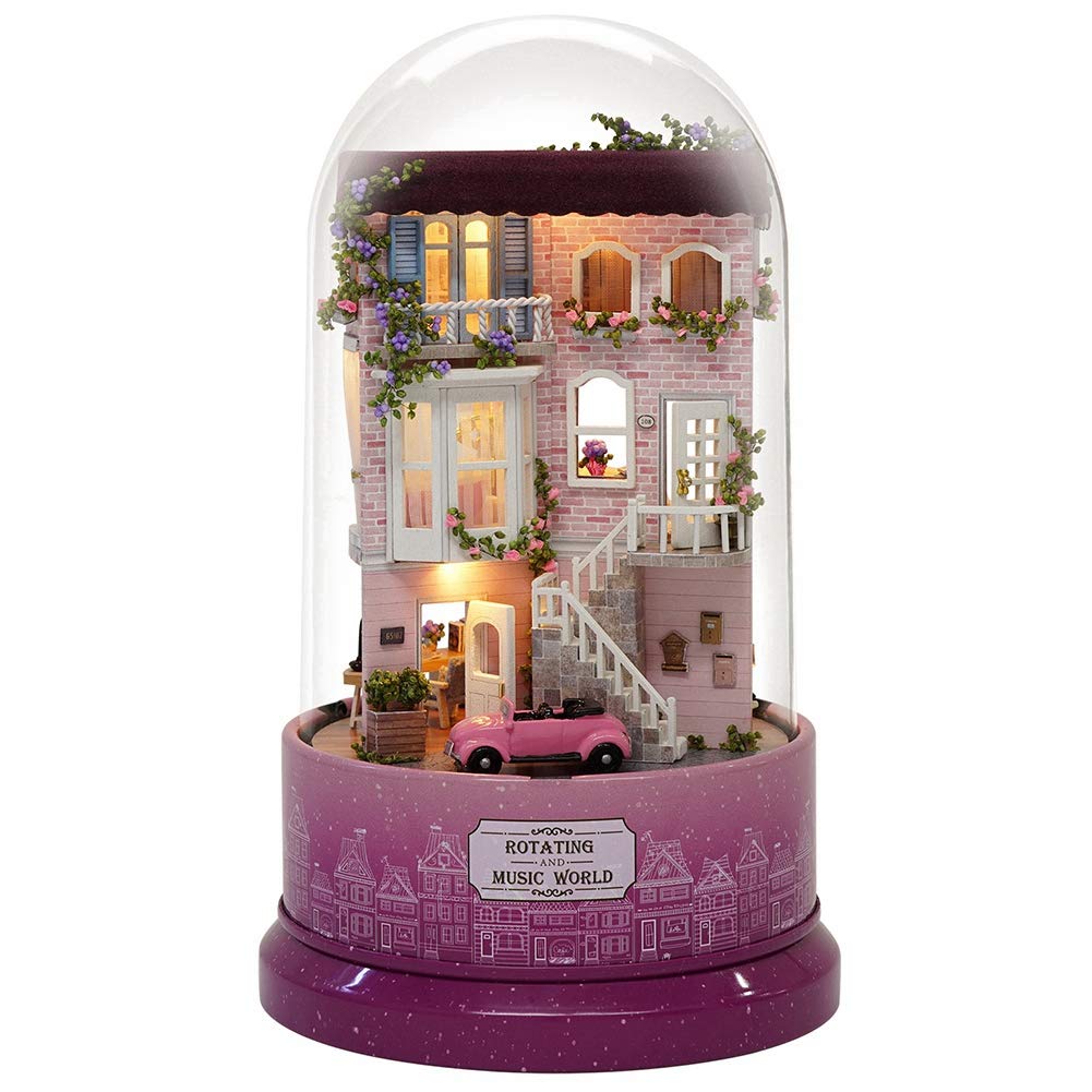 Nimomo DIY Dollhouse - Kreative DIY Dollhouse Miniatur mit rotierender Spieluhr Staubschutz LED-Licht (2 Arten optional)(Home)
