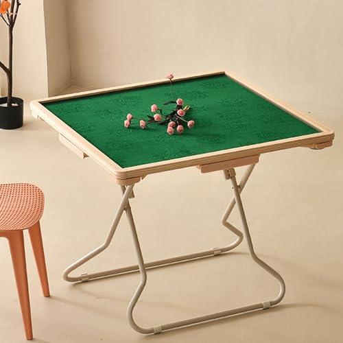 NVYAZJ Klappbarer Mahjong-Tisch mit grüner professioneller Tischplatte, quadratischer Kartentisch für 4 Spieler mit 4 Rillen, Schubladen und Getränkehaltern, verschleißfest