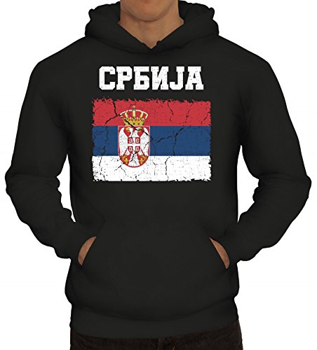 ShirtStreet Serbien Fußball WM Fanfest Gruppen Fan Herren Hoodie Männer Kapuzenpullover Wappen Serbia, Größe: XL,Schwarz