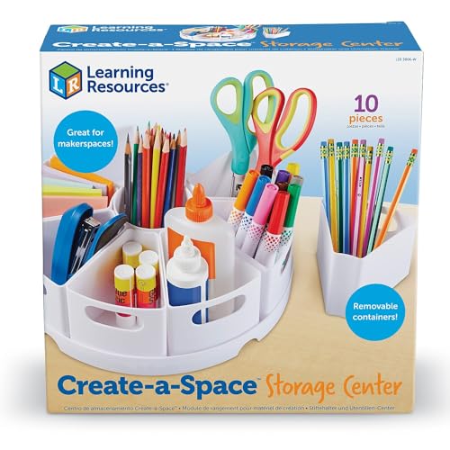 Learning Resources Create-a-Space Storage Center - White, Homeschool Storage, Fits 3oz Hand Sanitizer Bottles, Classroom Craft Keeper, 10 Piece Set