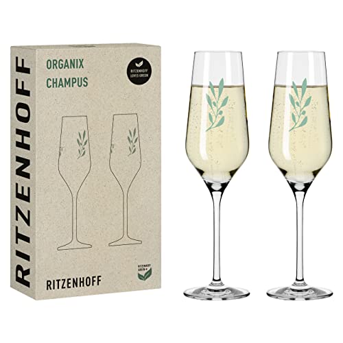 Ritzenhoff 3924001 Champagnerglas 400 ml 2er Set Organix Nr. 1 – organische Farbe Grün, 45 % recyceltes Glas – Made in Germany