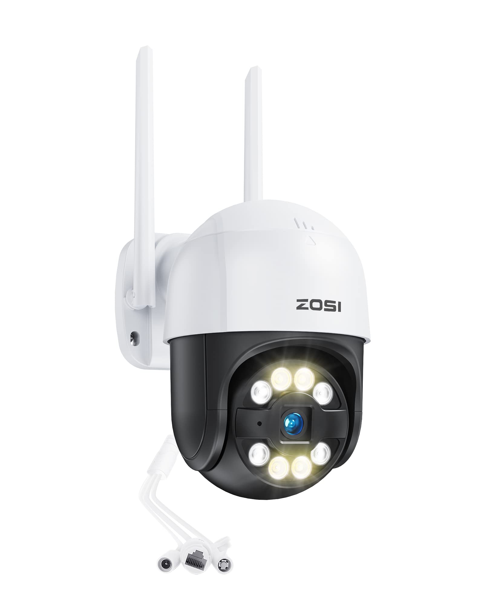 ZOSI 3MP 2K Pan/Tilt Überwachungskamera Aussen WLAN, 355°/140° Schwenkbar WiFi IP Kamera mit Plug-in Strom, Personen-/Fahrzeugerkennung, Farbnachtsicht, C289
