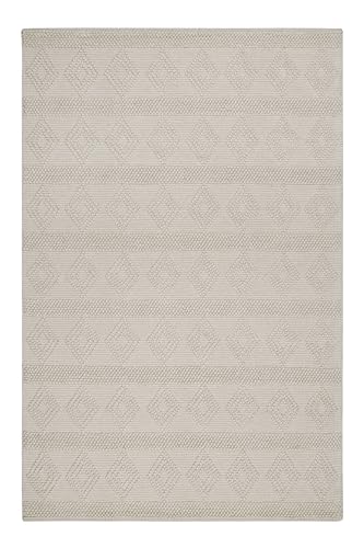 Wecon Home Esprit Handgewebter Teppich - Elegantes Rauten Design im skandinavischen Stil für alle Räume - Emmy (110 x 170 cm, beige)