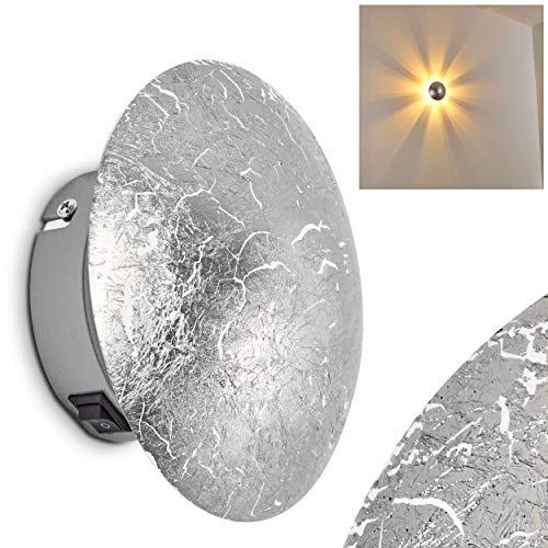Wandlampe Mezia, runde Wandleuchte aus Metall in Silber mit Lichtspiel an der Wand, 1 x G9 max. 28 Watt, Innenwandleuchte mit Strahlen-Effekt in Struktur-Silber-Optik, geeignet für LED Leuchtmittel