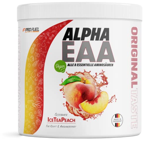 ALPHA EAA Pulver 462g | Alle 8 essentiellen Aminosäuren | Vegan EAAs Aminosäuren Pulver | Amino Workout Drink | MADE IN GERMANY | Optimale Wertigkeit | Leckerer Geschmack (Eistee Pfirsich)