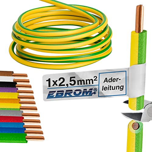 Aderleitung - Einzelader starr - PVC Leitung - H07V-U 2,5 mm² - Farbe: grün gelb 10m/15m/20m/25m/30m/35m/40m/45m/50m/55m/60m bis 100 m frei wählbar