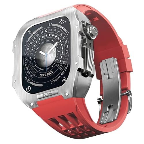 MAALYA Edelstahlband kompatibel mit Apple Watch Armband 44/45 mm, Metallband und Schutz-Set für iWatch 8 7 6 5 4 SE Serie, Retrofit, Edelmetall, Luxusarmband, DIY Eiche, 45 mm, Achat