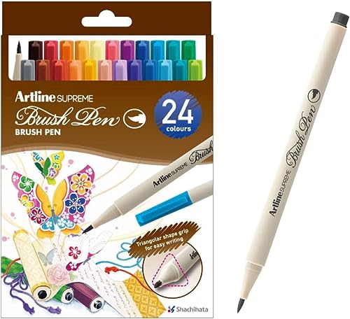 Artline SUPREME Pinselstift für Coloriage, Journaling Note, Handlettering, Kalligraphie-Pinsel-Stil (flexibel), Tintenfarben-Set (EPFS-F/24W), mehrfarbig, 1 Stück (24 Stück)