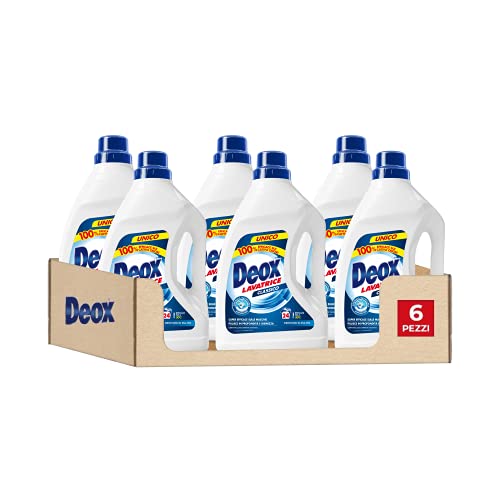 Deox Flüssigwaschmittel Classico, 144 Waschgänge, entfernt Flecken und desinfiziert, mit geruchshemmender Formel, 1200 ml, 6 Packungen