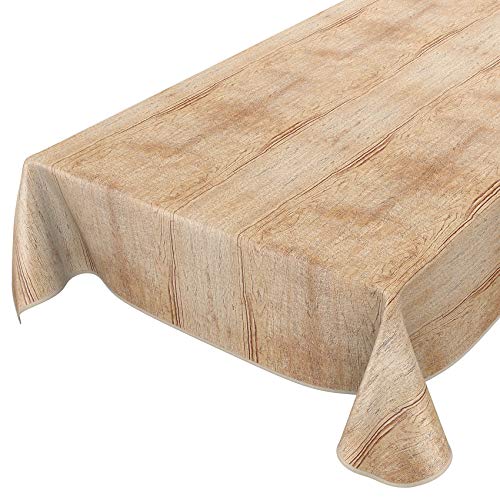 ANRO Wachstuch Tischdecke abwaschbar Wachstuchtischdecke Wachstischdecke Holz Beige Braun 180x140cm mit Saum - Eingefasst