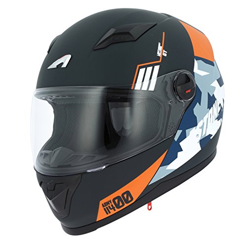 Astone Helmets - Casque intégral GT2 Army - Casque de moto idéal en milieu urbain - Casque intégral en polycarbonate - Black/orange XS