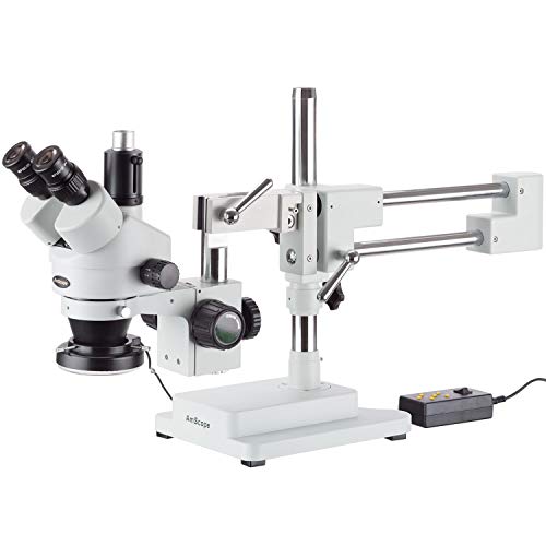 AmScope SM-4TY-144A Trinokulares Stereomikroskop mit 4-Zonen-144-LED-Ringlicht, 7X-90X, Weiß