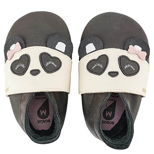 Bobux Krabbelschuhe Baby viele Verschiedene Designs | Baby Schuhe | Lederpushen Baby | Lauflernschuhe | Panda Schwarz | 9-15 Monate