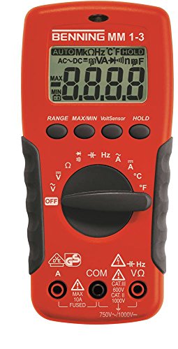 BENNING MM 1-3 Multimeter 0,1mV-750V 0,1Ohm-20MOhm Ja -20 bis +800°C 1mA-10A 1mA-10A HOLD, MAX/MIN 0,1mV-1000V Schaltfolge 1-3