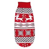 Winter Cartoon Dog Clothes Sweater Warm Christmas Pet Sweaters for Small Dogs Pet Clothing Pet Red Christmas Deer Print Antlers Pullover Sweater Puppy Apparel 6 Sizes Pet Clothes Rack Small (Red, M) (