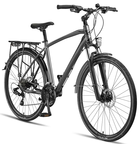 Licorne Bike Premium Touring Trekking Bike in 28 Zoll Aluminium Scheibenbremse Fahrrad für Jungen, Mädchen, Damen und Herren - 21 Gang-Schaltung - Mountainbike - Crossbike (Herren, Titanium)