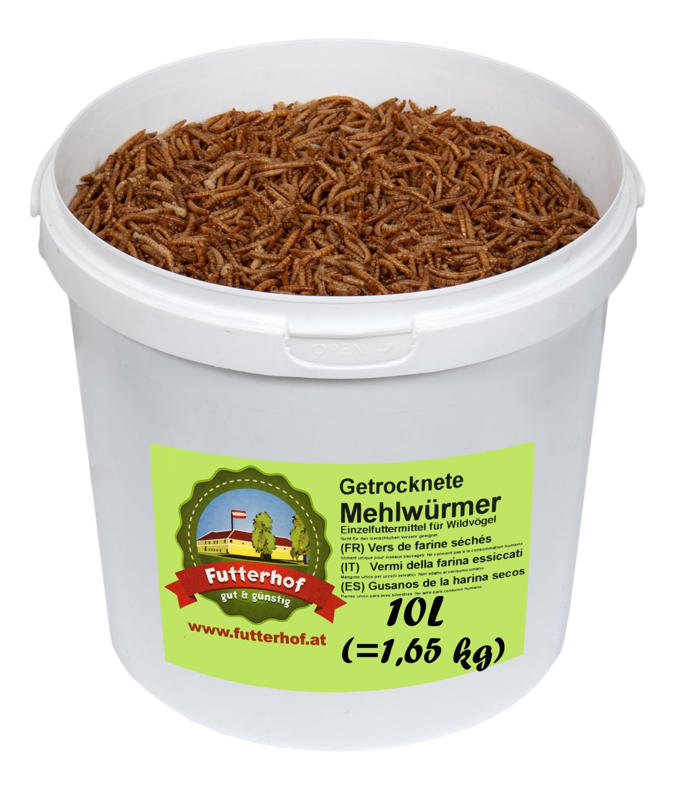 Futterhof getrocknete Mehlwürmer 10 L Eimer (= 1,65 kg), Premium Qualität