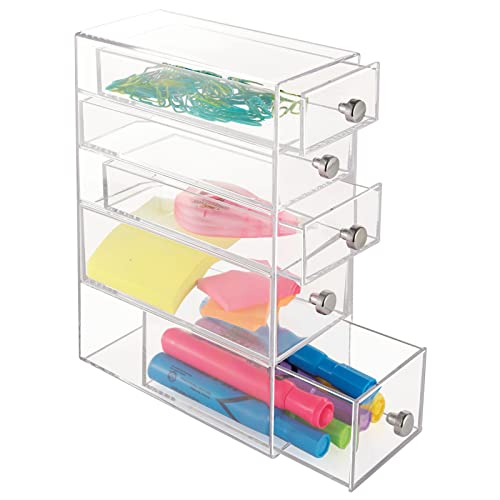 mDesign Aufbewahrungsbox für das Büro – Box mit 5 Schubladen aus Kunststoff für Schreibwaren – Büro Organizer für Schrank und Schreibtisch – transparent