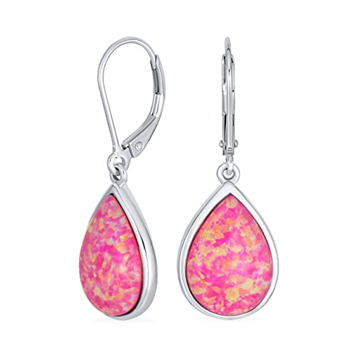 Edelstein Rosa Erstellt Opal Birnenförmige Einfache Baumelnd Ohrringe Für Frauen Teen .925 Sterlingsilber Hebel Zurück
