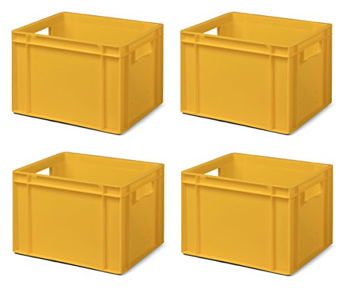 4 Stk. Transport-Stapelkasten TK427-0, gelb, 400x300x270 mm (LxBxH), aus PP, Volumen: 23 Liter, Traglast: 40 kg, lebensmittelecht, made in Germany, Industriequalität