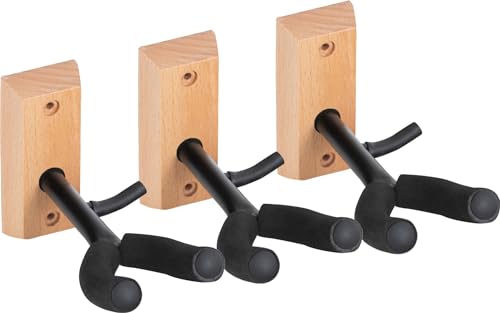 Classic Cantabile Violinen Wandhalter Holz SET 3 Stück (mit Bogenhalter, Moosgummipolsterung der Gabel, einfach mit zwei Schrauben zu montieren)