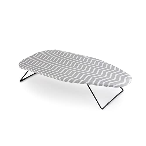 JATA Hogar HPLA8214 Tisch-Bügelbrett, 75 x 34 cm, zum Aufhängen, platzsparend, Baumwollbezug, Grau und Weiß