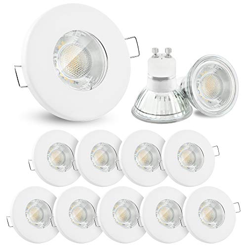 10x linovum® Einbaustrahler Set 6W flach IP65 weiß mit Wasserschutz - inkl. GU10 LED Lampe warmweiß - für Bad, Dusche, Außen