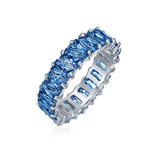 Art-Deco-Stil AAA CZ Smaragd geschnitten blau simuliert Saphir Zirkonia Ewigkeit Baguette Jahrestag Hochzeit Band Ring für Frauen 925 Sterling Silber 4MM