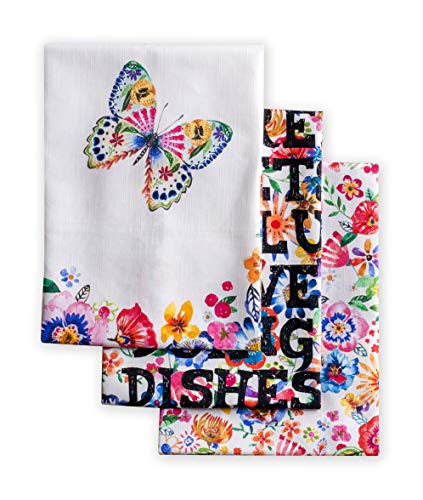 Maison d' Hermine Happy Florals-High Summer 100% Baumwolle Set von 3 Multi-Purpose Küchenhandtuch-1 | Bar Handtücher | Frühling/Sommer (50 cm X 70 cm)