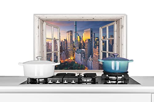 MuchoWow Spritzschutz Küche Küchenrückwand Alu Poster Bilder 60x40 cm Ansicht - New York - Skyline