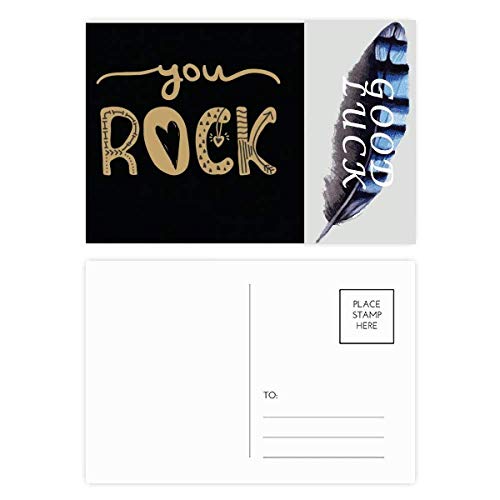 You Rock Goldzitat Handschrift Glücksfeder Postkarten-Set Dankeskarte Mailing Seite 20 Stück
