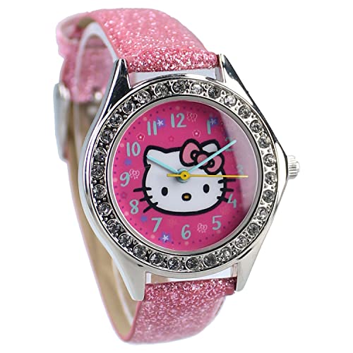 Vadobag Uhr Hello Kitty Kids Time mit Kristallen | Armbanduhr | Kinder | Uhr | Mit einem Bild Ihres Lieblingshelden! | Speziell für Kinder uhrbeobachter | Rosa -Einheitsgröße