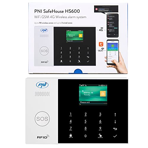 Drahtlose Alarmanlage PNI SafeHouse HS600 WiFi GSM 4G, unterstützt 90 drahtlose Zonen und 3 kabelgebundene Zonen, kompatibel mit der Tuya Smart-Anwendung, SMS-Alarm, Sprachanruf