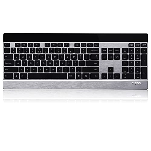 Rapoo E9270P kabellose Tastatur, 5 GHz Wireless via USB, flaches Aluminium Design, Full-size, Multimedia-Touch Tasten, DE-Layout QWERTZ, schwarz/silber