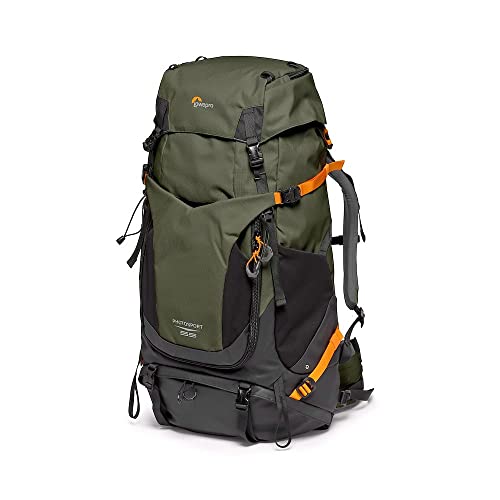 Lowepro PhotoSport PRO BP 55L AW IV mit Recyceltem Gewebe, Rucksack für Spiegellose/Spiegelreflexkameras, Zugang Vorne/Hinten, Herausnehmbarer Kameraeinsatz, Zubehörgurte, Größe S/M, Dunkelgrau/Grün