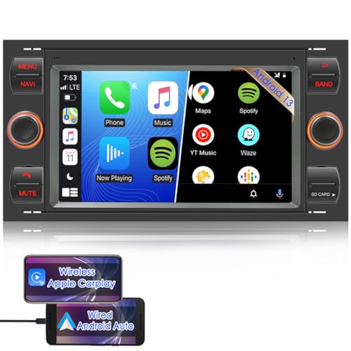 iFreGo 7 Zoll 2 Din Android Autoradio Built in Carplay, Radio Für Ford Focus/C-max/S-max/Galaxy/Fusion/Transit Connect, Radio DAB,Radio Bluetooth,USB,AUX, WiFi,FM Radio,Rückfahrkamera,Lenkradsteuerung