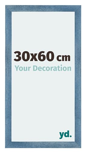 yd. Your Decoration - Bilderrahmen 30x60 cm - Bilderrahmen aus MDF mit Acrylglas - Antireflex - Ausgezeichnete Qualität - Hellblau Gewischt - Mura