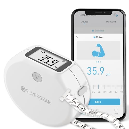 Silvergear® Smart Körperumfangmaßband | Bluetooth Fitnessmaßband | Intelligentes Maßband mit App | Körpermaßband Muskelaufbau oder Schwangerschaftsbauch | Smart Körper-und Umfangmaßband Zoll-CM | Weiß