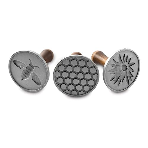 Nordic Ware Keksstempel, silber, Holzgriff, verschiedene Motive, Honigbiene, NW 01250