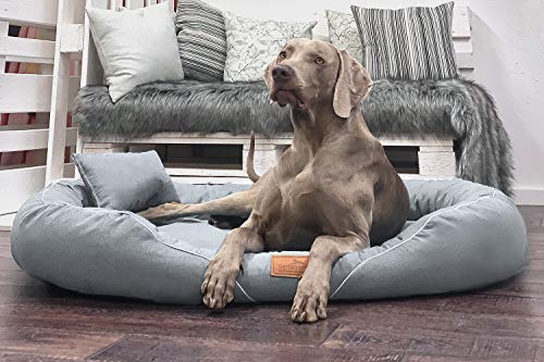 tierlando® Orthopädisches Hundebett Tiffany Couture | Große Hunde XL XXL | Elegant | Waschbar Memory Foam | Meliertes Hundesofa XXL | Hellgrau