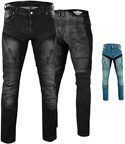BULLDT Herren Motorradjeans Motorradhose Denim Jeans Hose mit Protektoren, Jeansgröße:W42 / L32, Farbe:Schwarz
