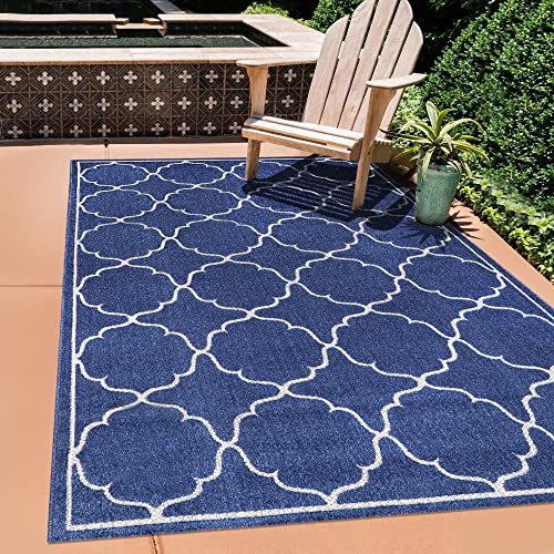 SANAT Outdoor Teppich Wetterfest - Teppich für den Innen- und Außenbereich - Balkon Teppich Wasserabweisend - Teppiche für Terrasse, Garten, Küche, Bad oder Wohnzimmer - Blau, 120 x 170 cm