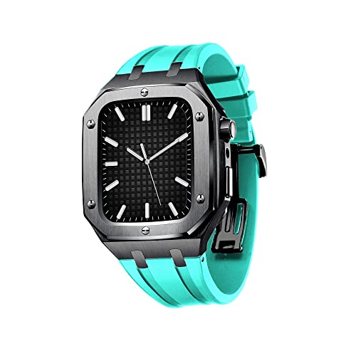 MAALYA Militärisches Metallgehäuse für iWatch Serie 7/SE/6/5/4, Silikonarmband, stoßfest, für Apple Watch, 45 mm, 44 mm, Business-Casual-Stil, 45MM FOR 7, Achat