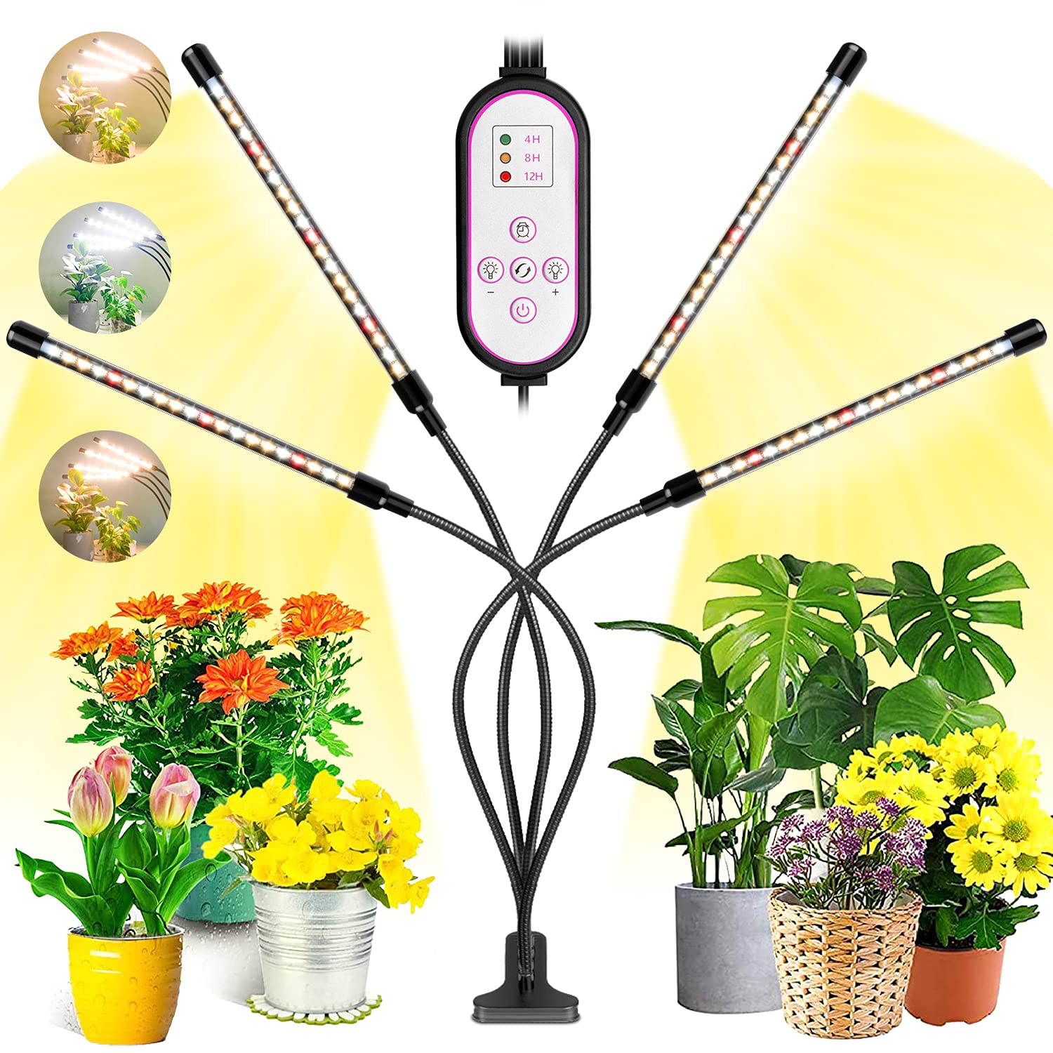 Pflanzenlampe Led, Garpsen 80 LEDs Grow Lampe, 4 Heads Vollspektrum Led Pflanzenlicht für Zimmerpflanzen mit Auto ON & Off Timer 4/8/12H, 3 Arten von Modus, 10 Helligkeitsstufen