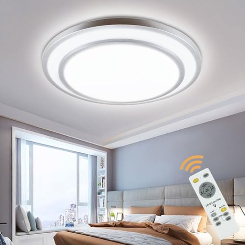 Depuley 48 W Moderne LED-Deckenleuchte für Wohnzimmer, Deckenleuchte, dimmbar, Farbe verstellbar, mit Fernbedienung in 3000 K-6500 K, Warmweiß, Kaltweiß, Natur, Schlafzimmer, Esszimmer