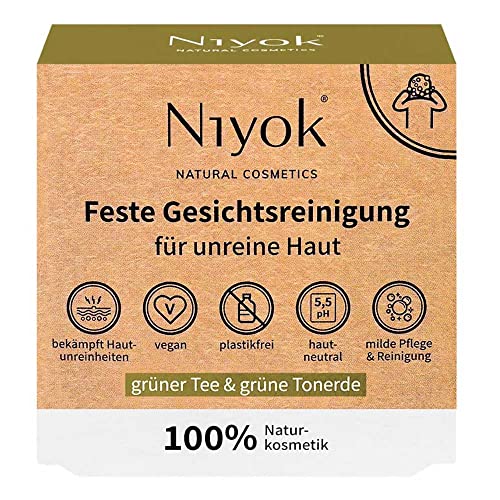 NIYOK Feste Gesichtsreinigung, Grüner Tee & grüne Tonerde, 80g (10er Pack)