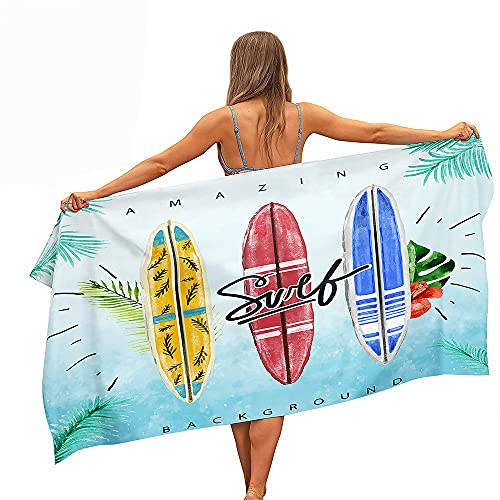 Groß Strandtücher Badetücher Wasseraufnahme Schnelltrocknend Mikrofaser XL XXL Strand Hawaii Surfbrett Thema Handtuch Kind Junge Leute Mann Decke (Farbe2,100x180cm)