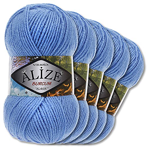 5x Alize 100 g Burcum Klasik Wolle (Blau 289)
